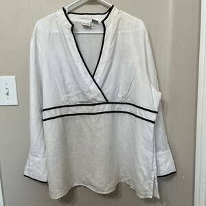 Alexandra Bartlett Women's 100% Linen Tunic Sz 1X White/Black Side Zip hidden‎